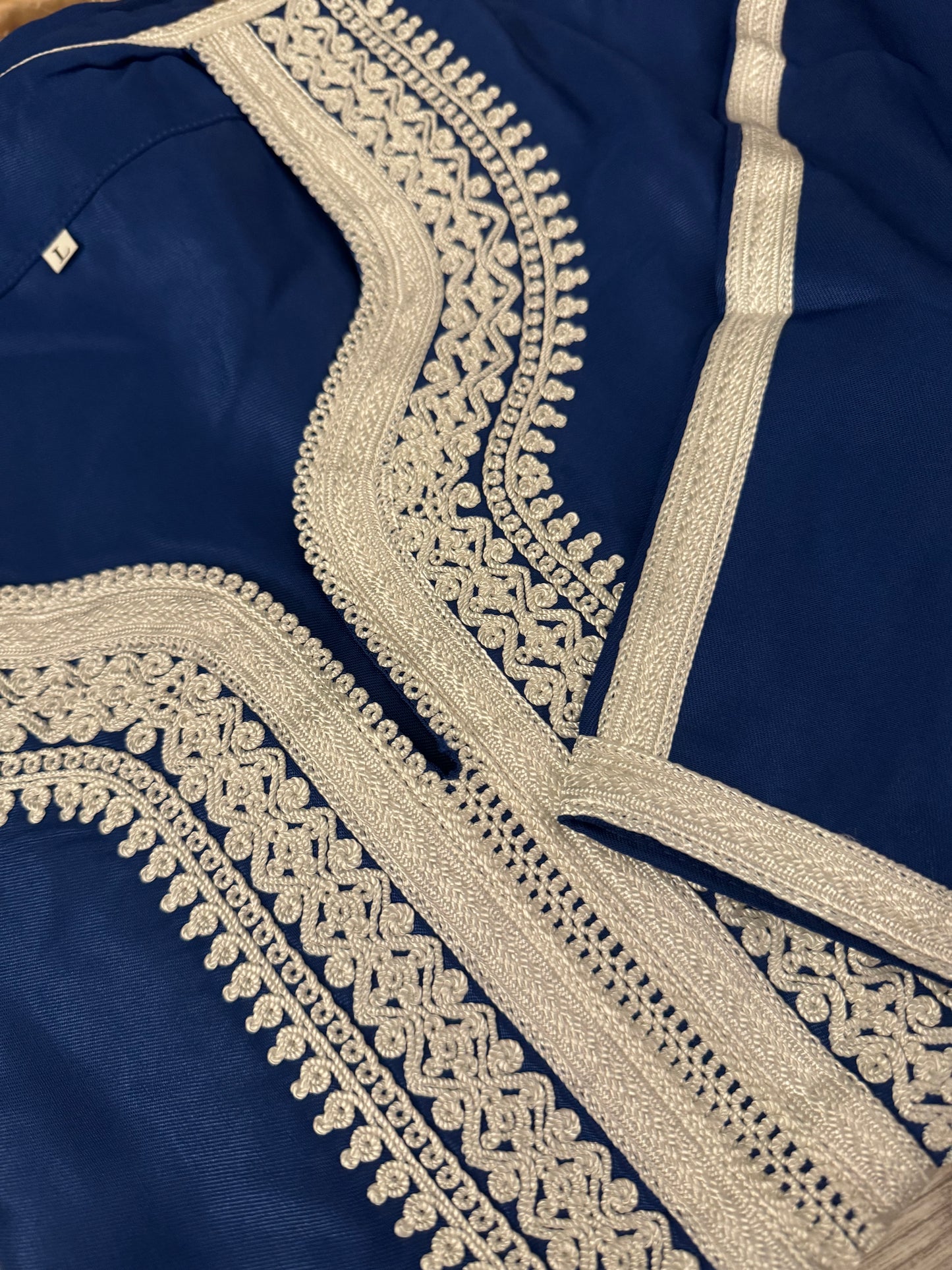 Contrast Stitch Cobalt Blue/White Moroccan Gandoura