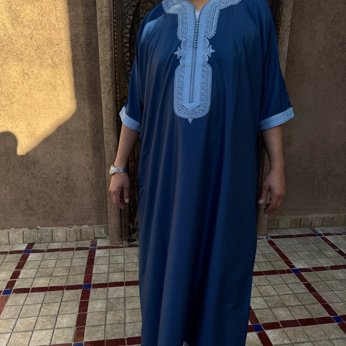 Contrast Stitch Navy/Light blue Moroccan Gandoura