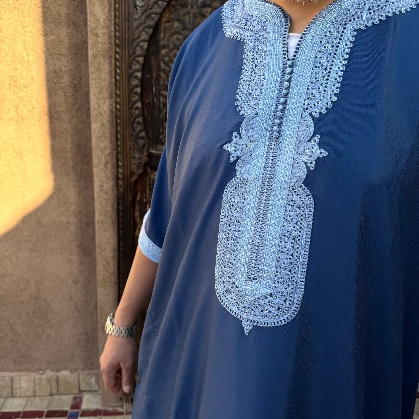 Contrast Stitch Navy/Light blue Moroccan Gandoura