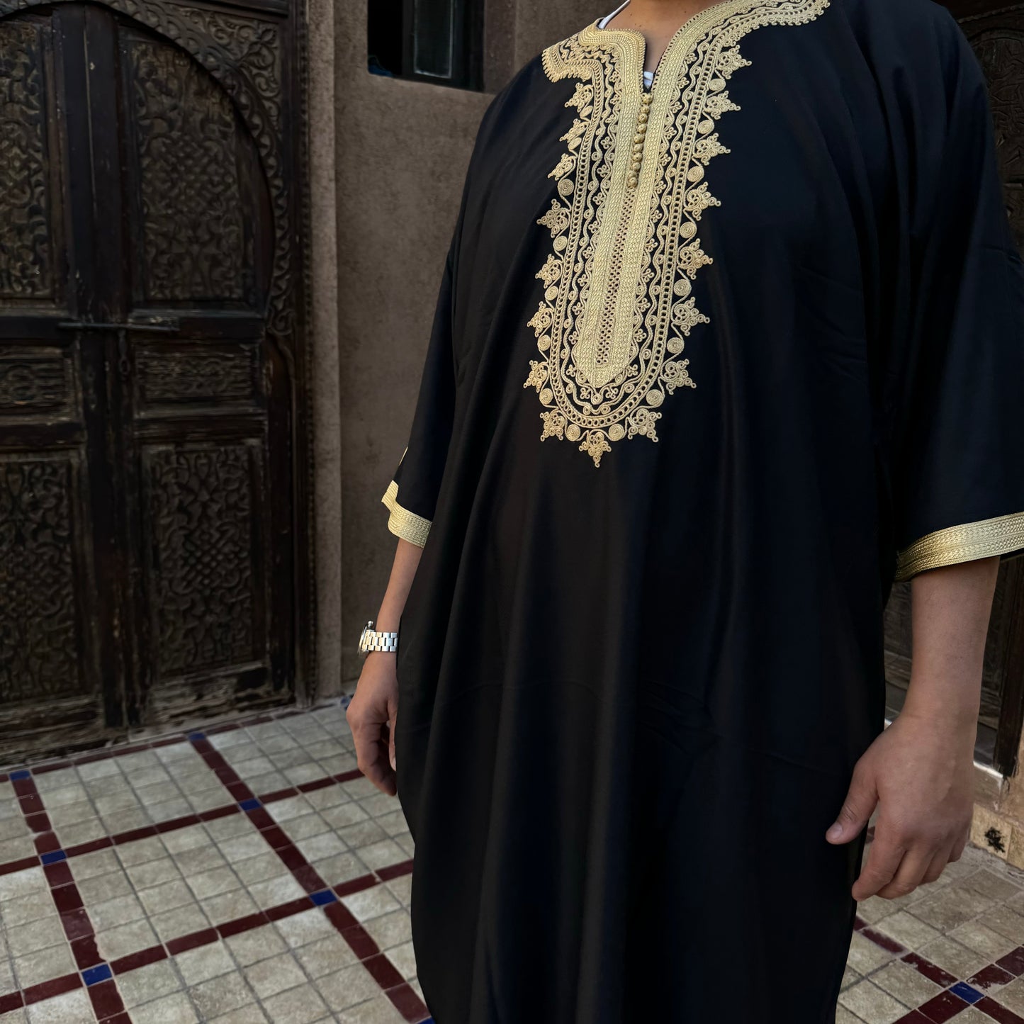 Contrast Stitch Black/Gold Moroccan Gandoura