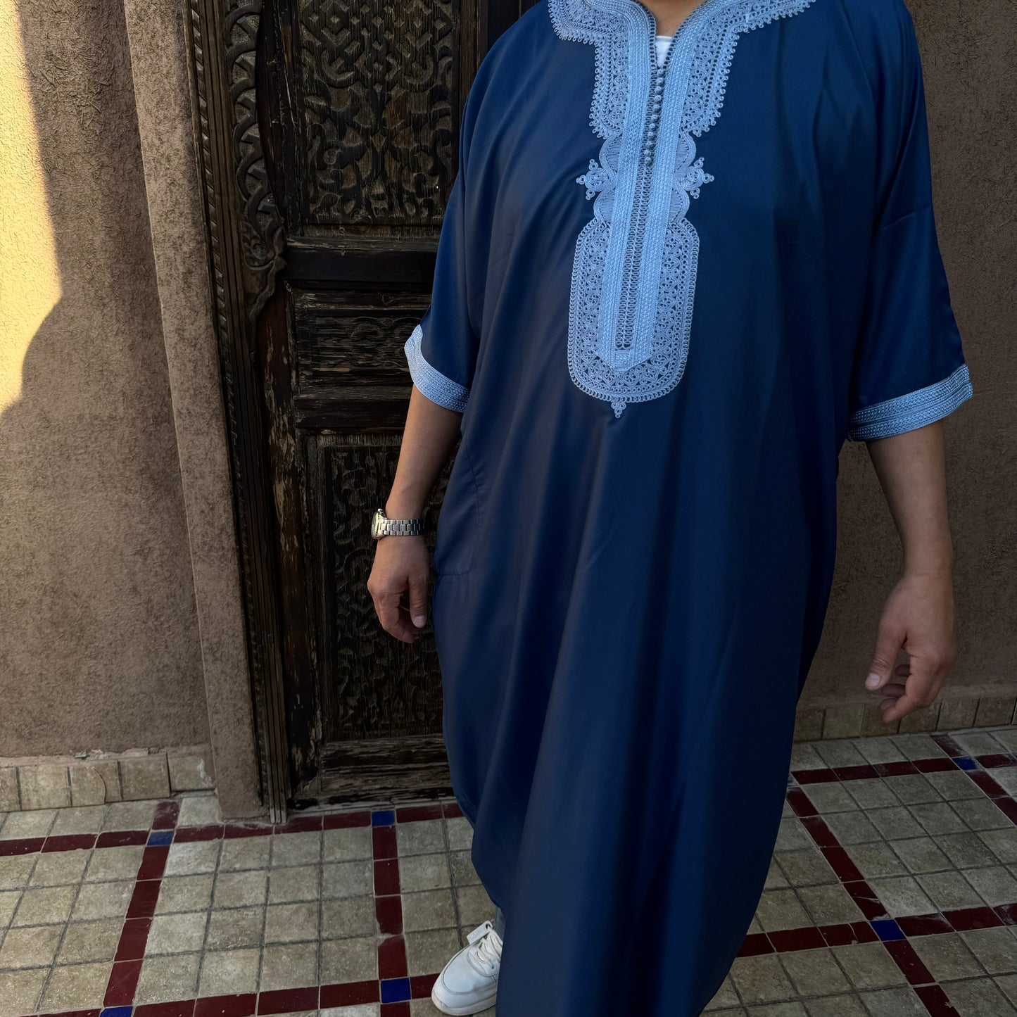 Contrast Stitch Navy/Light blue Moroccan Gandoura