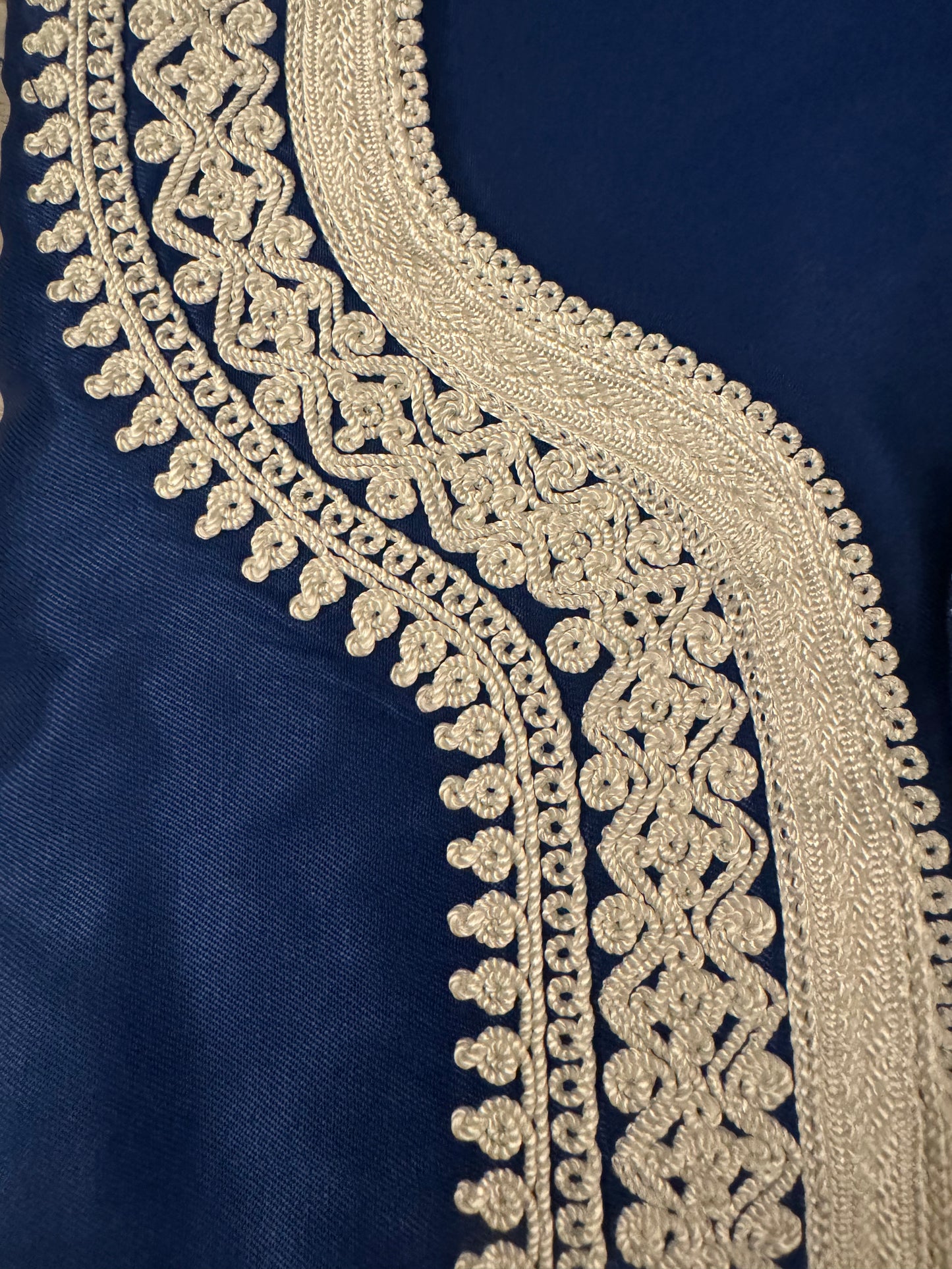 Contrast Stitch Cobalt Blue/White Moroccan Gandoura