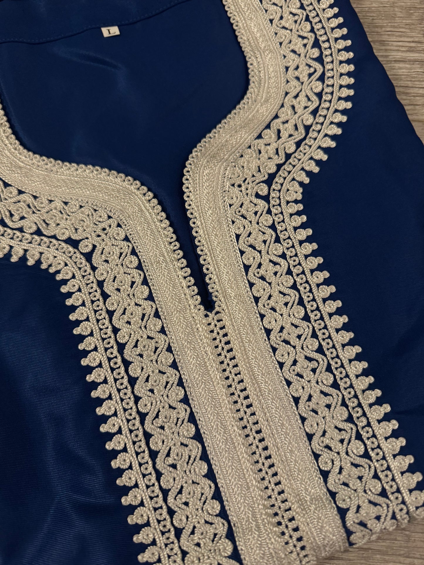 Contrast Stitch Cobalt Blue/White Moroccan Gandoura