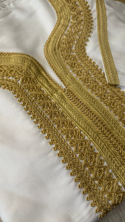 Contrast Stitch White/Gold Moroccan Thobe