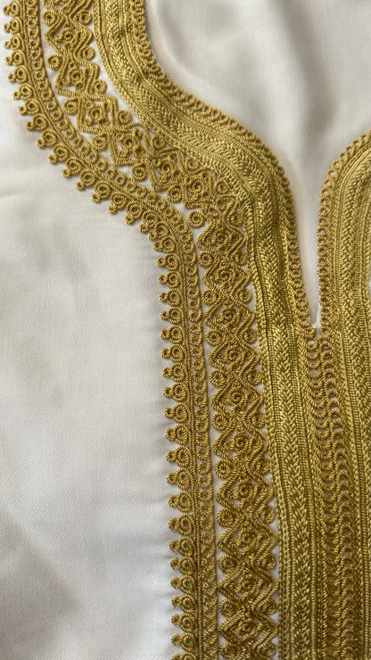 Contrast Stitch White/Gold Moroccan Thobe